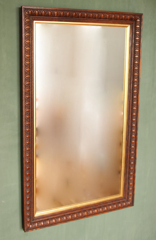 Edwardian Oak Mirror with Thumbnail Carving