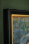 UK National Gallery canvas of Les Parapluies stretched and framed here at Gallery33.  A&nbsp;modest bullnose moulding frame with an ebonised finish showing&nbsp; the wood's grain