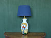 Brian Wood Ceramic Lamp  Uniquely graphic handmade ceramic lamp that draws the eye and attention immediately.&nbsp; Great balance of colour and a superb shape.  All new fittings and braided flex. Brand new blue cotton shade.&nbsp;