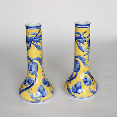Pair of Blue and Yellow Bud Vases