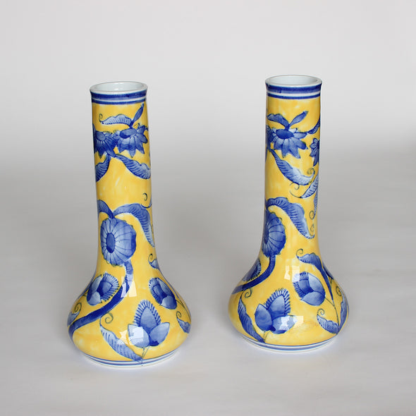 Pair of Blue and Yellow Bud Vases