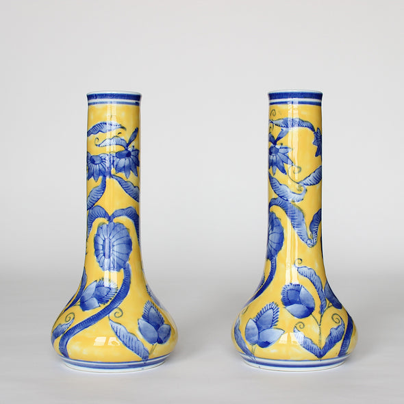 Pair of Blue and Yellow Bud Vases