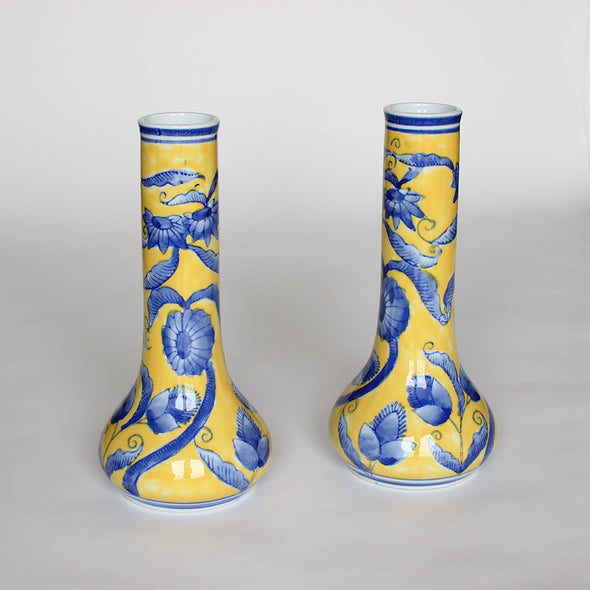 Pair of Blue and Yellow Bud Vases