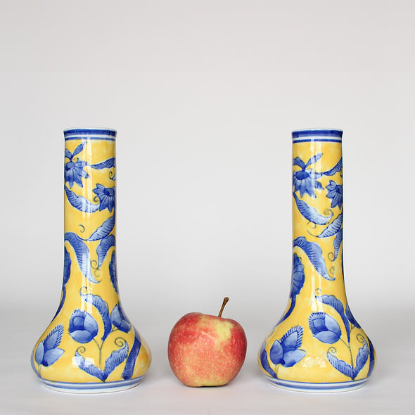 Pair of Blue and Yellow Bud Vases